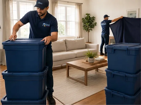 Sturdy plastic moving bins ready to book for a Chicago move