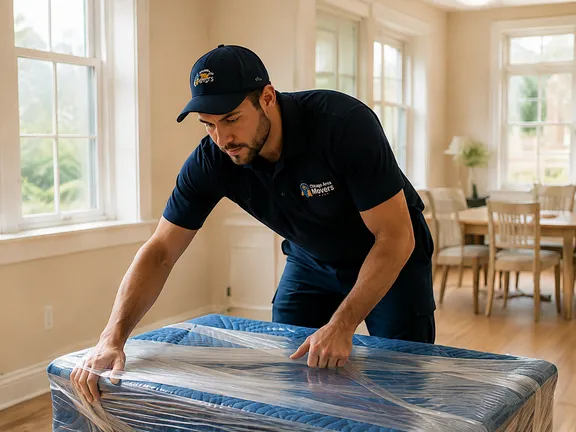 Chicago Area Movers crew member setting up a move in a living room