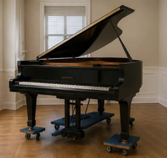 A grand piano staged in a Chicago living room