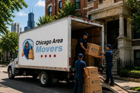 Chicago Area Movers crew unloading boxes at a residential building